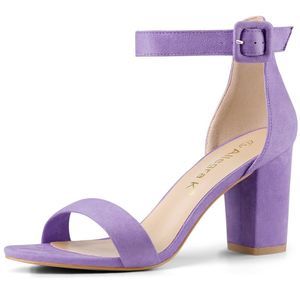 Women's High Chunky Heel Buckle Ankle Strap Sandals Purple NWOT